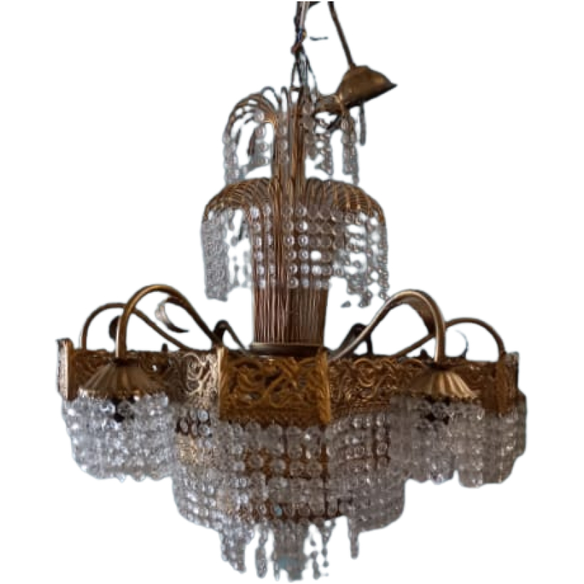 Lampadario Oro Con Pendenti In Cristallo