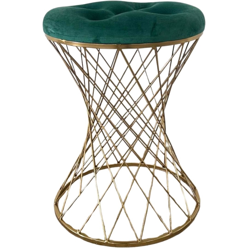 Sgabello basso verde In Velluto Piedi Oro