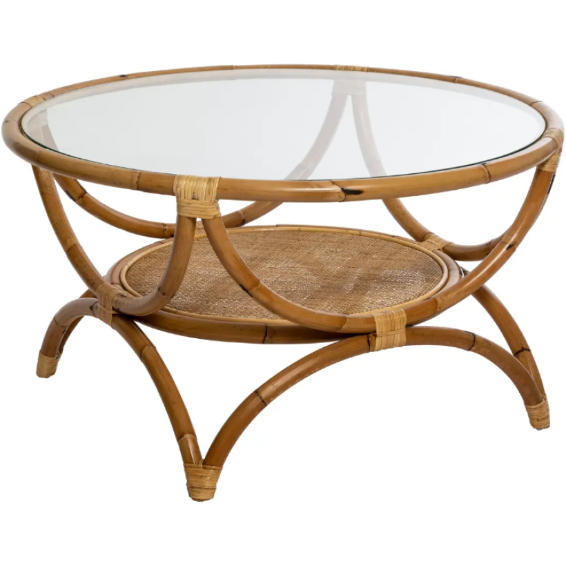 Tavolino In Bamboo Con Ripiano In Vetro
