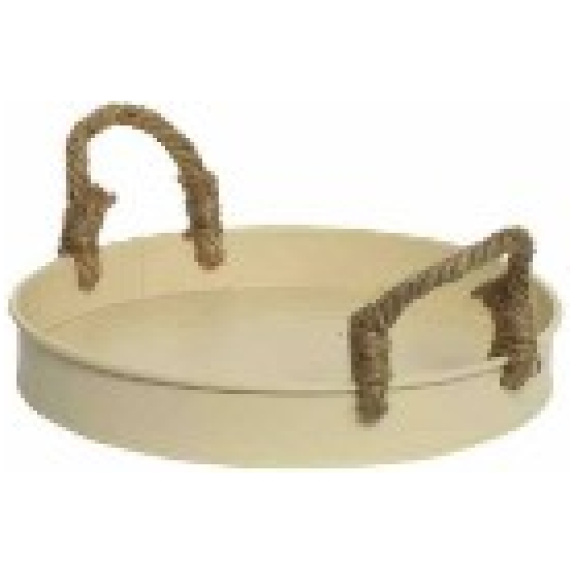 Vassoio Decorativo Zincato Crema Con Manici In Corda