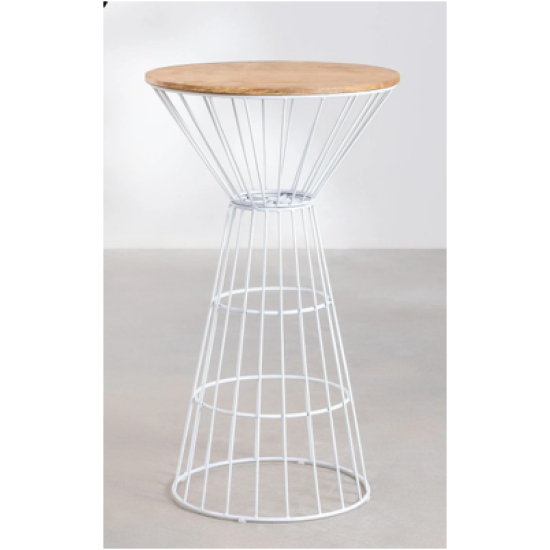 Bistrot in Metallo tondo Bianco Con Ripiano In Rovere