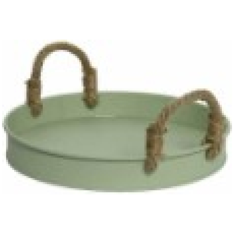 Vassoio Decorativo Zincato Verde Menta Con Manici In Corda