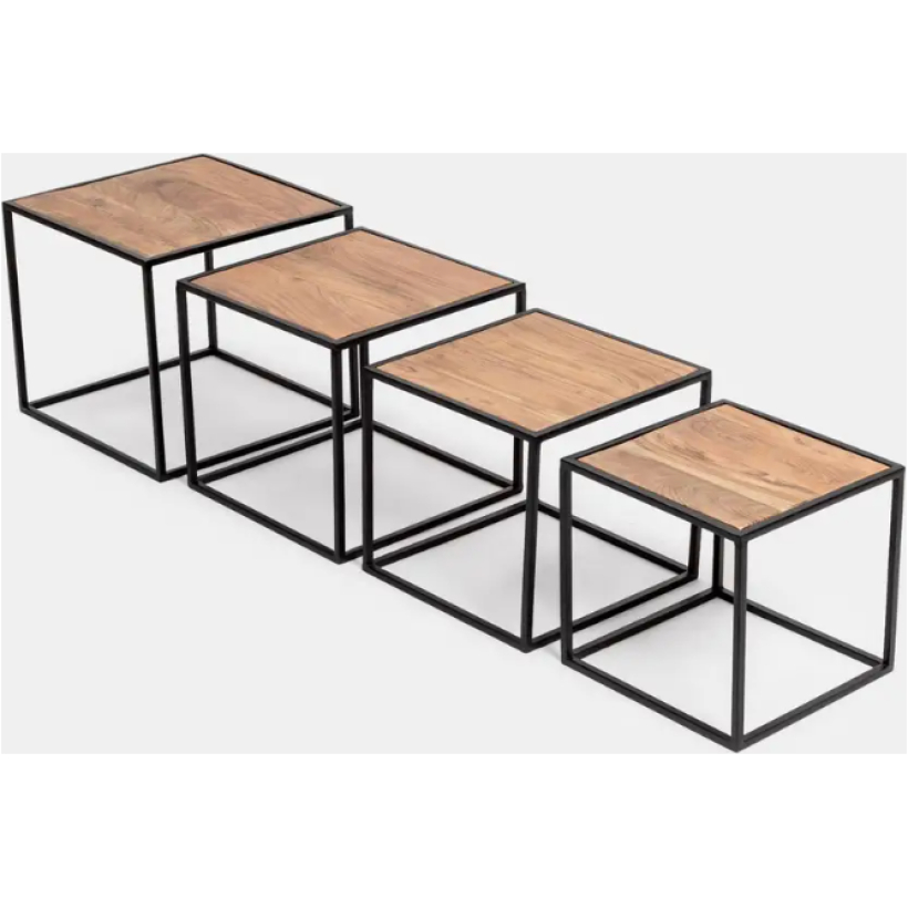 Tavolino Metallo Nero Ripiano Rovere S - immagine 2