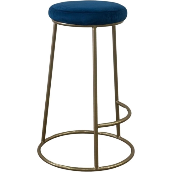 Sgabello tondo velluto blu struttura oro