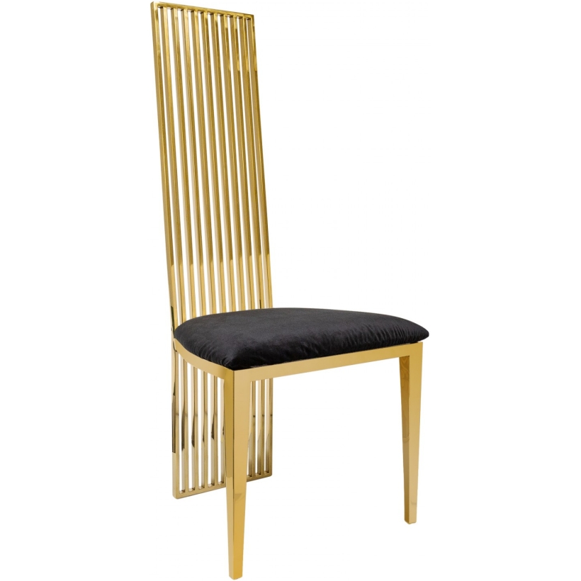 Sedia Harp oro con spalliera alta cuscino in velluto nero h cm 116
