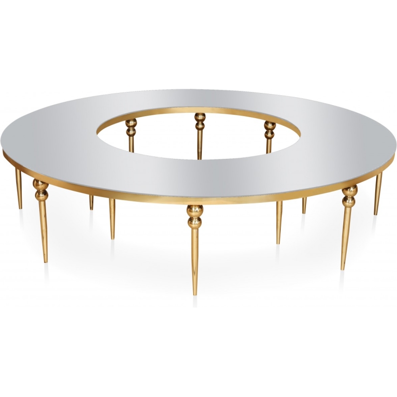 Tavolo semicircolare mod Olimpia oro con top a specchio, lato esterno mt
9,60x80 h 78 cm (formato da 2 plance)