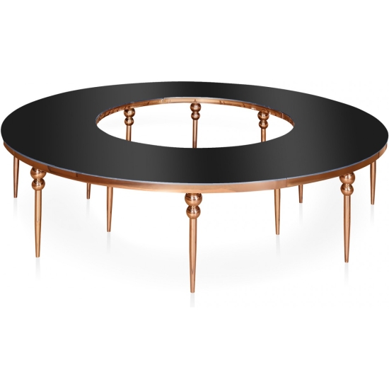 Tavolo serpentina mod Olimpia oro rosa con top a specchio nero lato
esterno cm 240, lato interno cm 130 larghezza 80 h78 (formato da 4 plance)