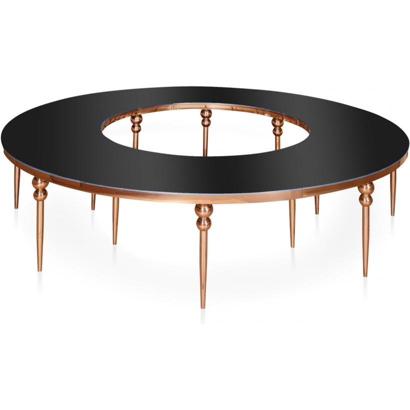 Tavolo semicircolare mod Olimpia oro rosa con top a specchio nero lato
esterno mt 9,60x80 h 78 cm (formato da 2 plance)